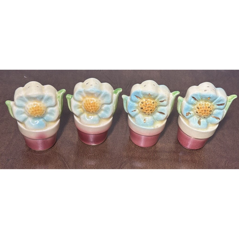 2 Sets Vintage 1940s SHAWNEE Pottery FLOWER POT Salt & Pepper SHAKERS MCM Daisy